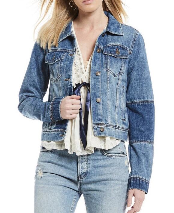 Free People Jackets & Blazers - Free People Rumors Patchwork Denim Jacket Women Size XS Two‎ Tone Cropped Jean